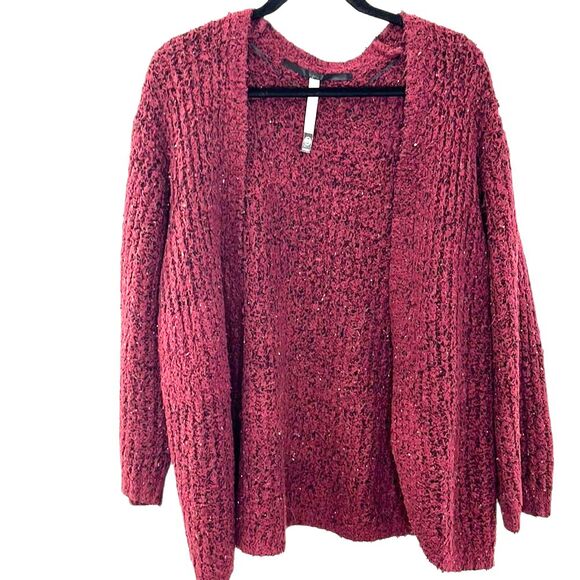 Kensie Speckled Open Front Cardigan Cranberry Plum Size Medium - Picture 1 of 9